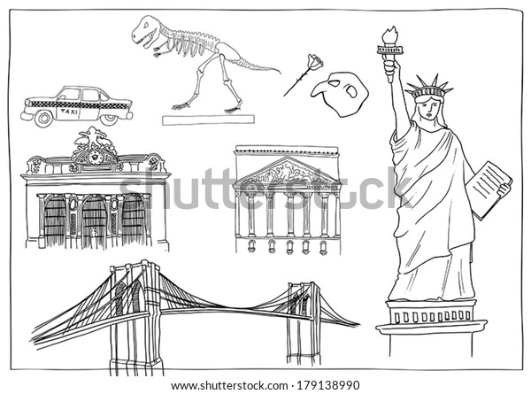 New York Landmarks Hand Drawing Stock Vector (Royalty Free) 179138990