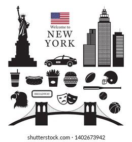 New York Landmarks Objects Silhouette, United States of America, USA, Travel and Tourist Attraction