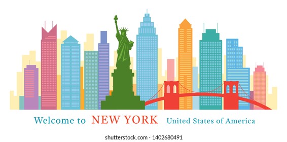 New York Landmarks Skyline and Skyscraper, Statue of Liberty, Brooklyn Bridge, Travel and Tourist Attraction
