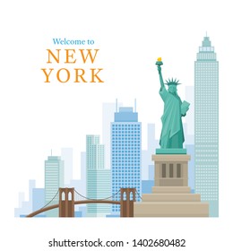 New York Landmarks and Skyscraper, Statue of Liberty, Brooklyn Bridge, Travel and Tourist Attraction