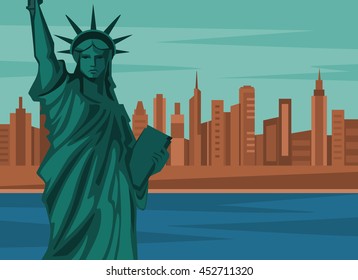 New York landscape with Statue of Liberty