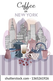 New York landscape. Watercolor vector background. 