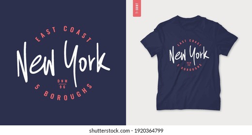 Gráfico de letras de Nueva York significa diseño de camisetas, impresión, ilustración vectorial.