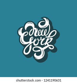 New York lettering design with long shadow effect. Vector illustration.