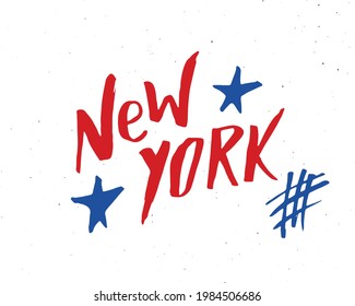 New York lettering handwritten sign, Hand drawn grunge calligraphic text. Vector illustration.