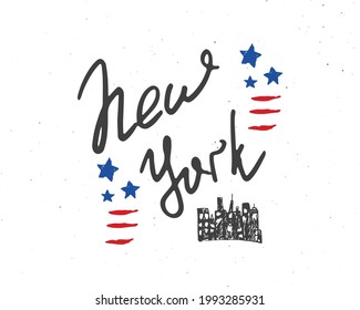 New York lettering handwritten sign, Hand drawn grunge calligraphic text. Vector illustration.