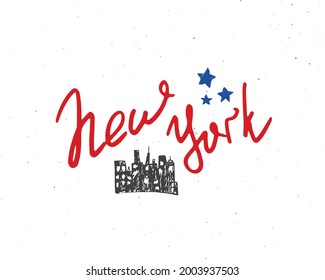 New York lettering handwritten sign, Hand drawn grunge calligraphic text. Vector illustration.