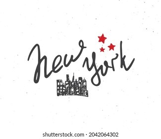 New York lettering handwritten sign, Hand drawn grunge calligraphic text. Vector illustration.