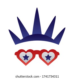 new york liberty statue crown and glasses degraded style vector illustration design