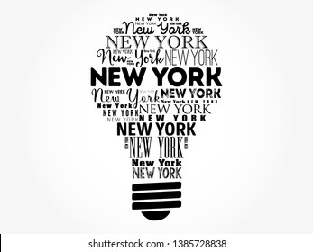 New York light bulb word cloud, travel concept background