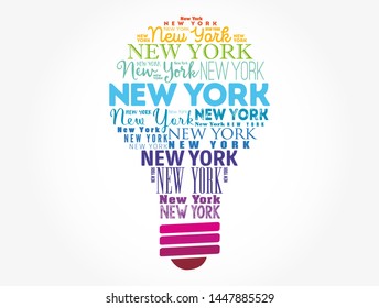 New York light bulb word cloud, travel concept background