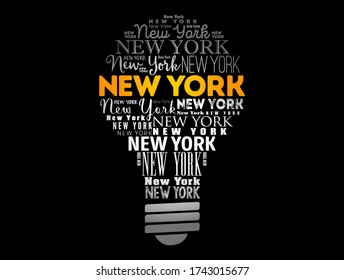 New York light bulb word cloud, travel concept background