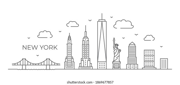 New York Line drawing New York illustration in line style on white background