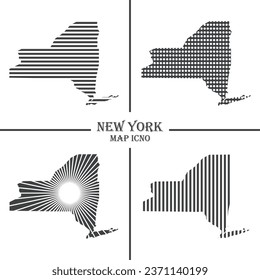 New York Line Drop Sun Map Icon Vector Template