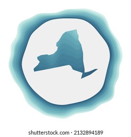 New York logo. Badge of the US state. Layered circular sign around New York border shape. Elegant vector illustration.