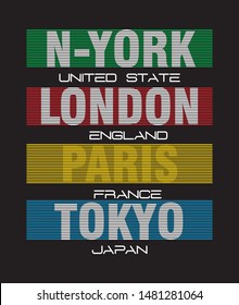 new york london paris tokyo typography for print t shirt 