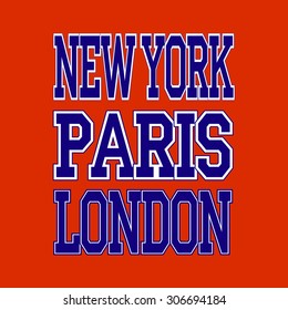 new york london paris t-shirt spotr typography - vector