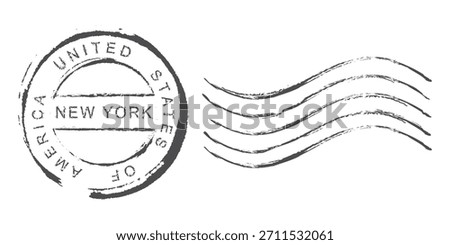 New York mail stamp. Postage stamp United States of America. Rubber postal stamp USA. Vintage vector illustration in grunge style.