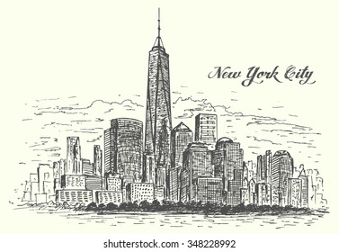 New York Manhattan hand drawn isolated vector illustration