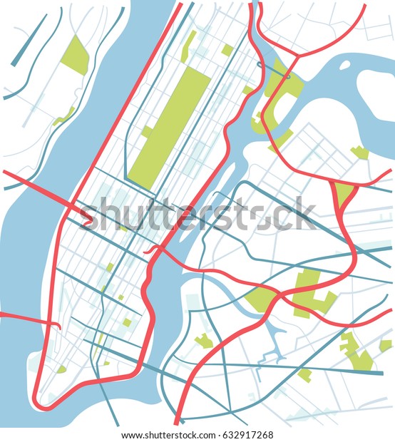 New York Manhattan Map Sketch Style Stock Vector Royalty