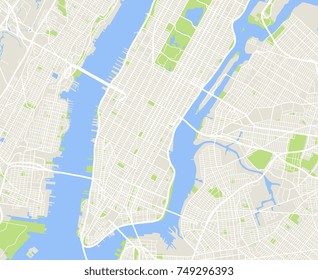 New York And Manhattan Urban City Vector Map. New York Urban City Map, Nyc And Manhattan Cartography Illustration