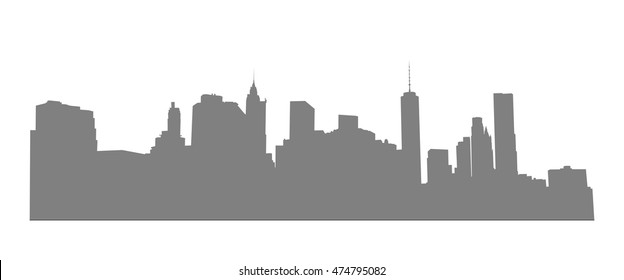 New York, Manhattan - view from Brooklyn. Vector  NYC background. Gray cityscape.