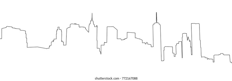 New York, Manhattan - view from Brooklyn.  NYC background. Vector Contour illustration.