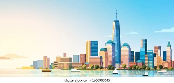 New York Manhattan west skyline scene in flat style