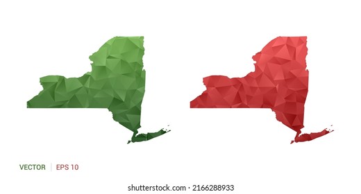 New York map of abstract vector polygon set couple color green and red.