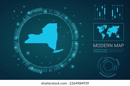 New York map of blue digital frame Futuristic Sci Fi Modern User vector HUD, GUI, UI interface.