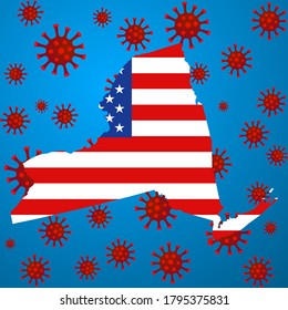 New York map caution virus.Coronavirus danger and public health risk disease and flu outbreak.Vector illustration.