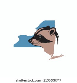 new york map combined with racoon head, vector art.
