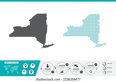 New York map of dots gray and green for presentation. Set couple pixel creative concept for infographic.