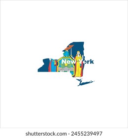 Mapa de Nueva York y diseño de color de la bandera sobre fondo blanco