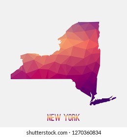 New York map in geometric polygonal,mosaic style.Abstract tessellation,modern design background,low poly. Geometric cover, mockup. Vector illustration.