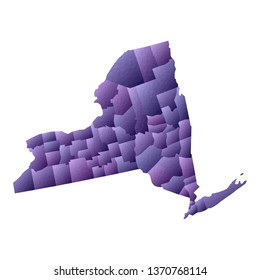New York map. Geometric style us state outline with counties. Divine violet vector illustration.