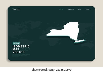New York map green background with isometric vector. Web banner layout template.