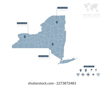 New York map of infographic blue Navigator pin location checking communication information plan position.