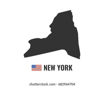 New York map isolated on white background silhouette. New York USA state. American flag. Vector illustration.