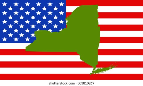 New york map on a vintage american flag background