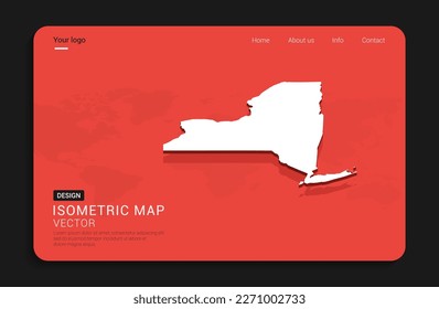 New York map red isolated on dark background with 3d world map isometric vector illustration.