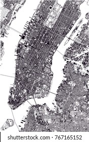 New York map, satellite view, the United States, houses, neighborhoods and streets