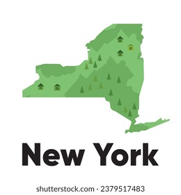 New York map shape green forest landscape hand drawing cartoon 