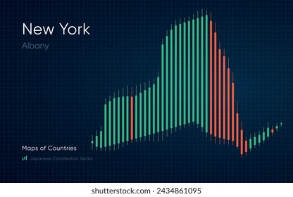 New York map is shown in a chart with bars and lines. Japanese candlestick chart Series	