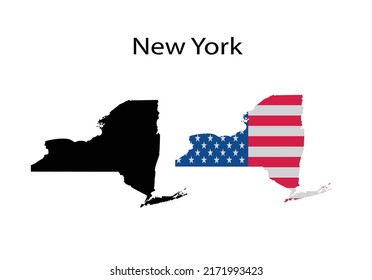 New York Map Silhouette and Icon Vector Illustration 