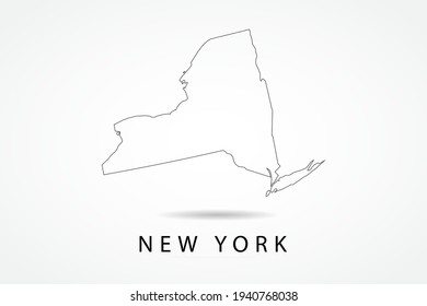 New York Map- State of USA Map International vector template with thin black outline or outline graphic sketch style and black color isolated on white background - Vector illustration eps 10
