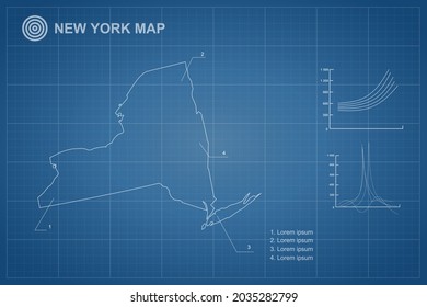 New York map - State of USA Map International vector template with outline style and white color isolated on blueprint background - Vector illustration eps 10