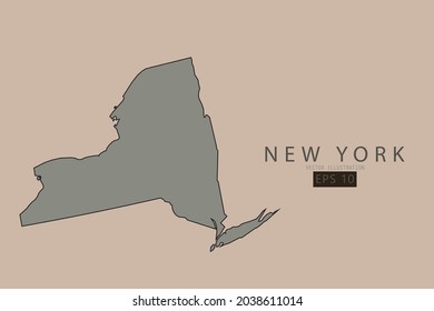 New York Map - State of USA Map International vector template with old classic style and gray color on map isolated on brown background - Vector illustration eps 10 