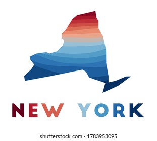 New York map. Map of the us state with beautiful geometric waves in red blue colors. Vivid New York shape. Vector illustration.