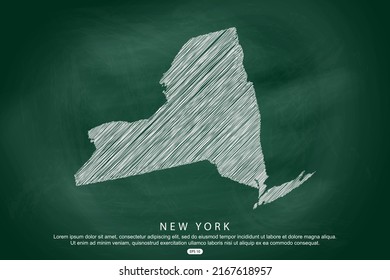 New York Map - USA, United States of America Map vector template with white outline graphic sketch and old school style  isolated on Green Chalkboard background - Vector illustration eps 10